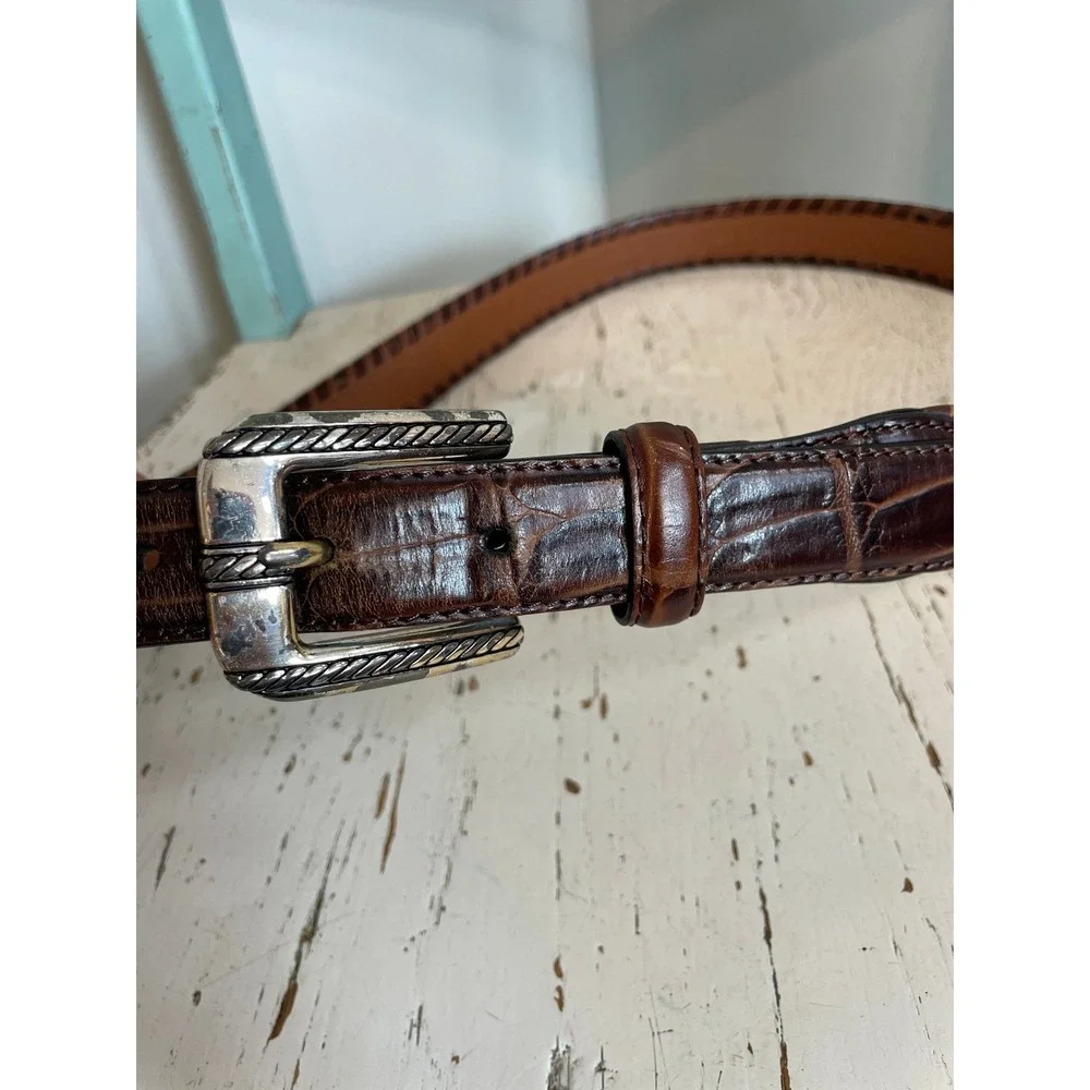 Brighton Mens Brown Black Crocodile Embossed Leather Western Belt Size 38 N20513